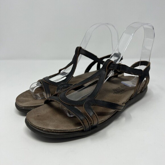 Naot Sandals Womens 38 Dorith Open Toe Strappy Flats Brown Leather Hook & Loop - Picture 2 of 5